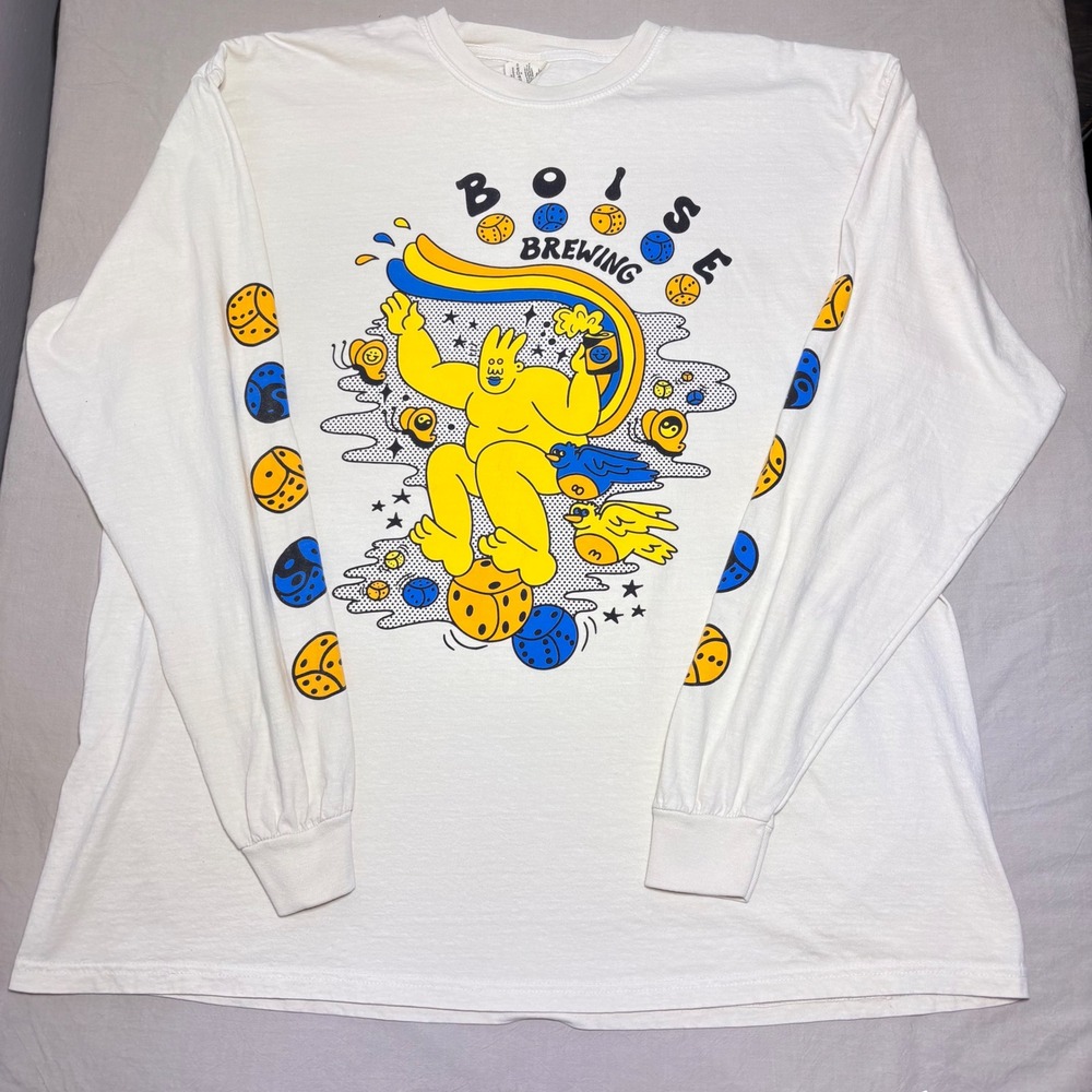 Comfort‎ Colors Boise Brewing Long Sleeve Graphic T-Shirt White Mens 2XL Dice
